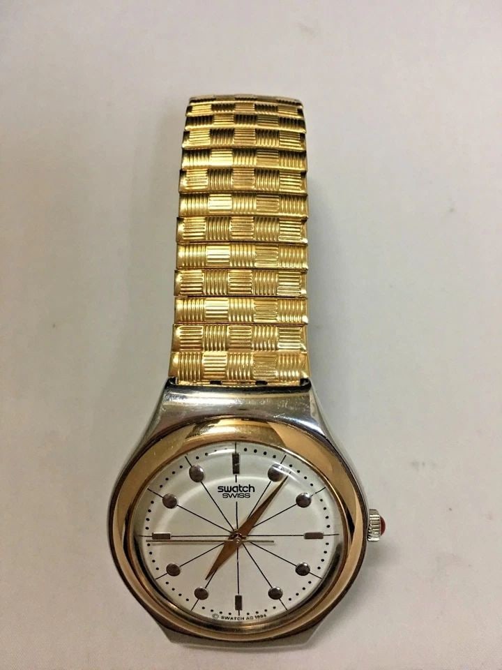 SWATCH SWISS YELLOW GOLD COLOR WATCH TWO TONE 37MM CASE (1 of 2)