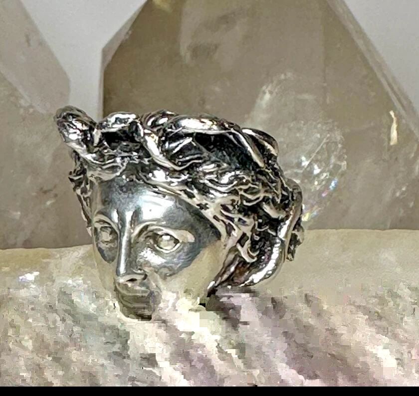 FACE RING SIZE 10.7 BIRDS CLASSICAL RENAISSANCE FACE FIGURATIVE BAND STERLING SI (1 of 2)