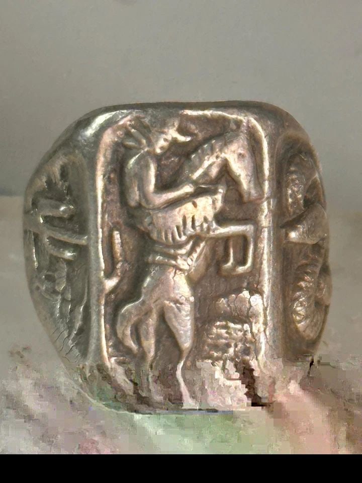 BUCKING BRONCO RING HORSE SNAKE CACTUS COWBOY SOUTHWEST BAND SIZE 9 STERLING SIL (1 of 1)