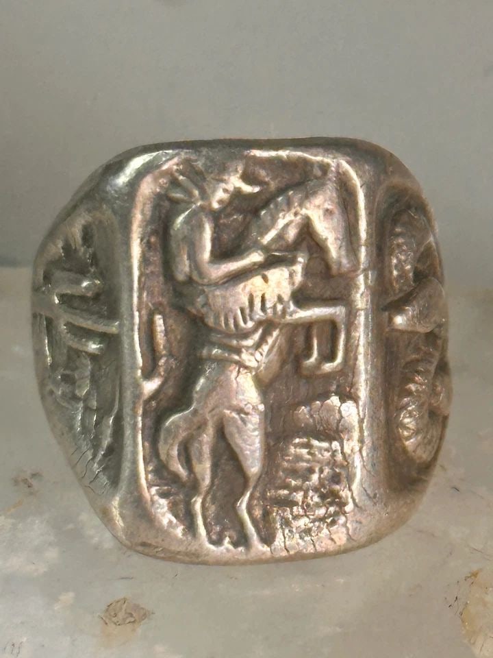 BUCKING BRONCO RING HORSE SNAKE CACTUS COWBOY SOUTHWEST BAND SIZE 9 STERLING (1 of 2)