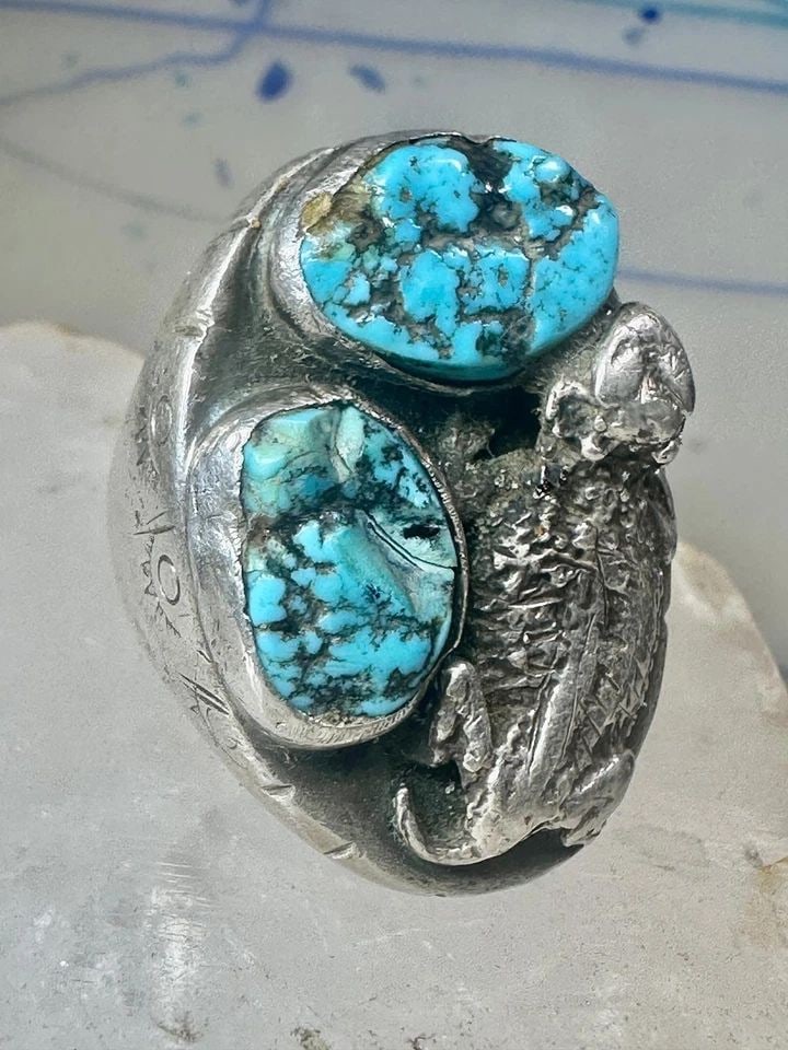 TURQUOISE RING SIZE 10.50 JERRY ROAN NAVAJO STERLING SILVER WOMEN MEN (1 of 2)