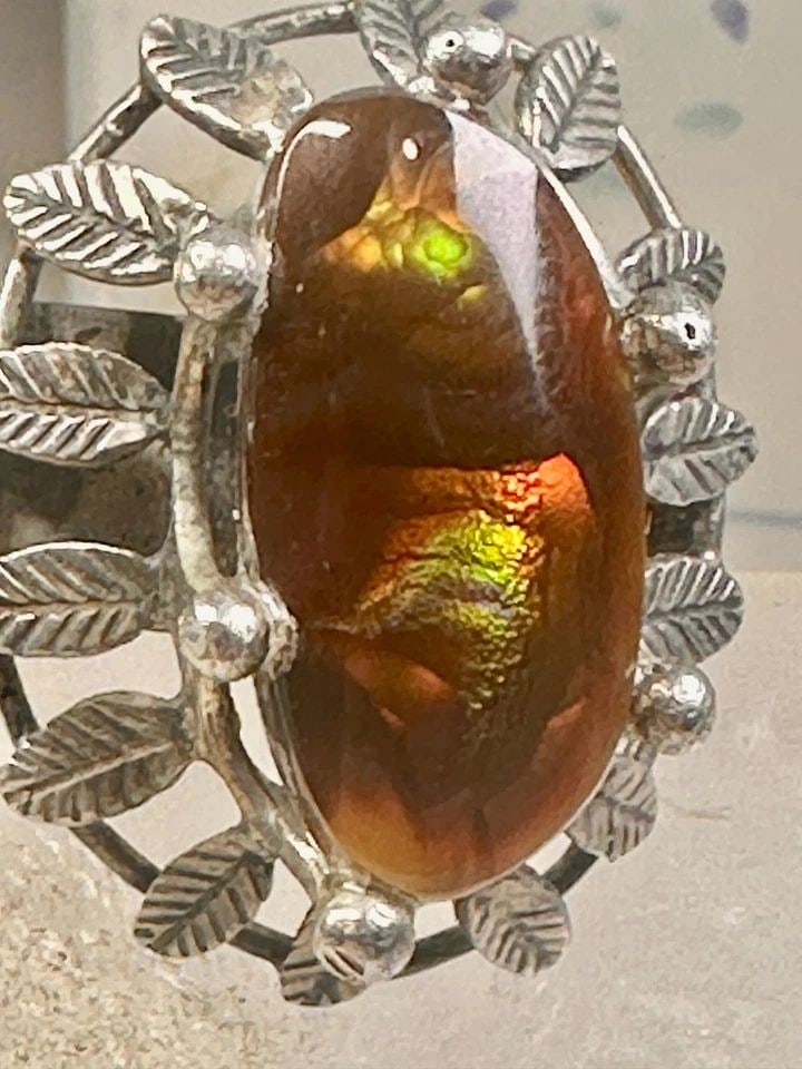 FIRE AGATE RING FEATHERS SIZE 6 STERLING SILVER WOMEN (1 of 2)