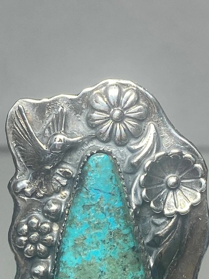 EAGLE ? RING TURQUOISE BIRD HUMMINGBIRD? SQUASH BLOSSOM FLOWER SOUTHWEST STERLIN (1 of 2)