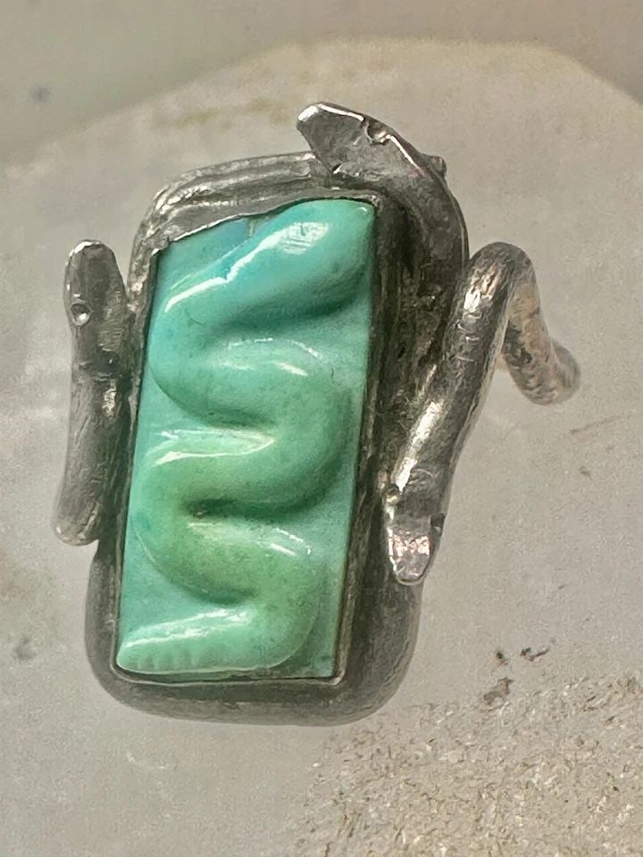SNAKE RING CARVED TURQUOISE SNAKES SIZE 6 STERLING SILVER WOMEN (1 of 1)