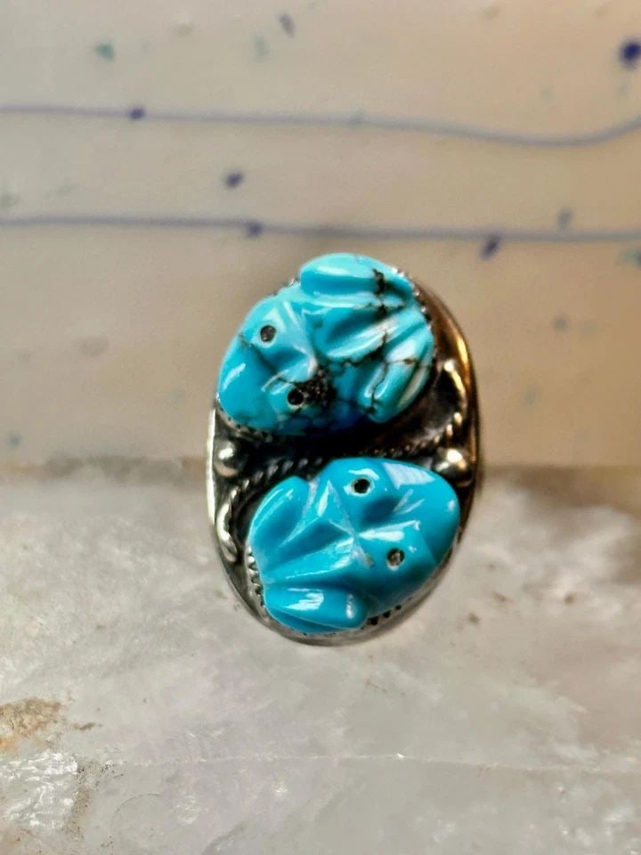 CARVED FROG RING NAVAJO TURQUOISE SIZE 10.50 COIN SILVER WOMEN MEN (1 of 2)