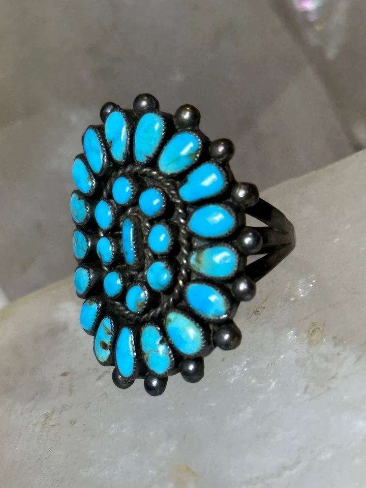 TURQUOISE RING SIZE 7.50 ZUNI STERLING SILVER WOMEN (1 of 2)