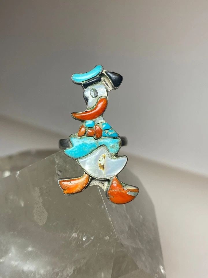 DONALD DUCK RING SOUTHWEST ZUNI STERLING SILVER WOMEN GIRLS (1 of 2)