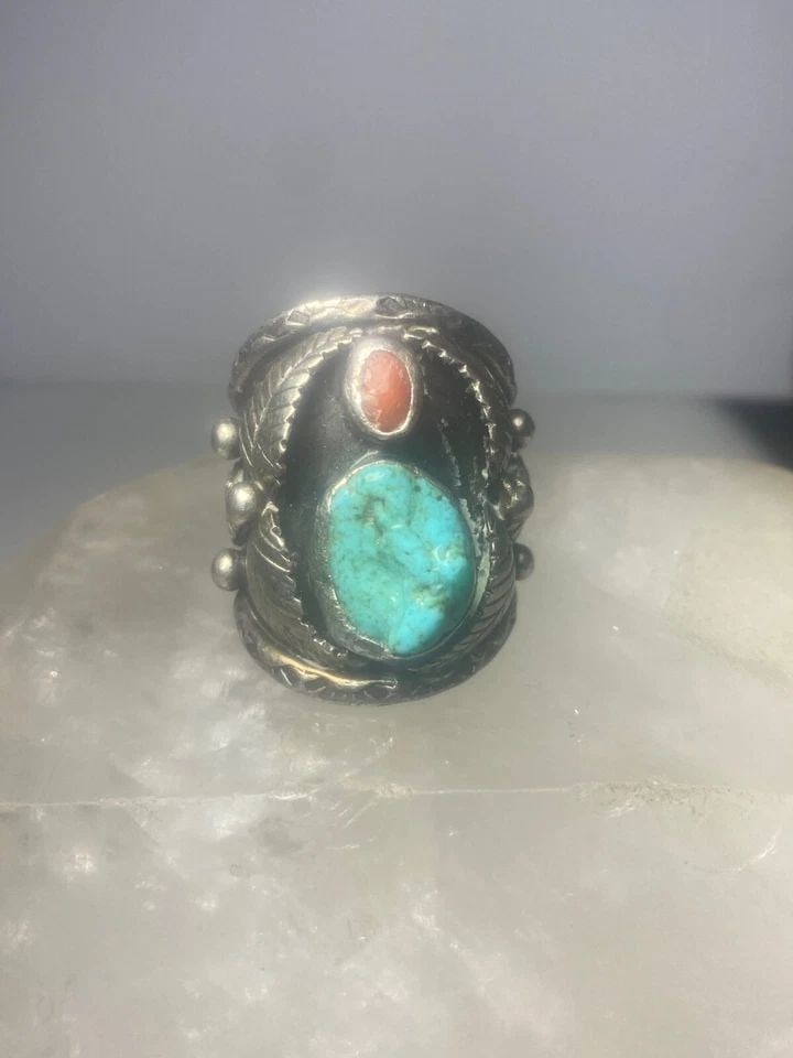 TURQUOISE CORAL RING NAVAJO STERLING SILVER WOMEN MEN SIZE 9.25 (1 of 1)
