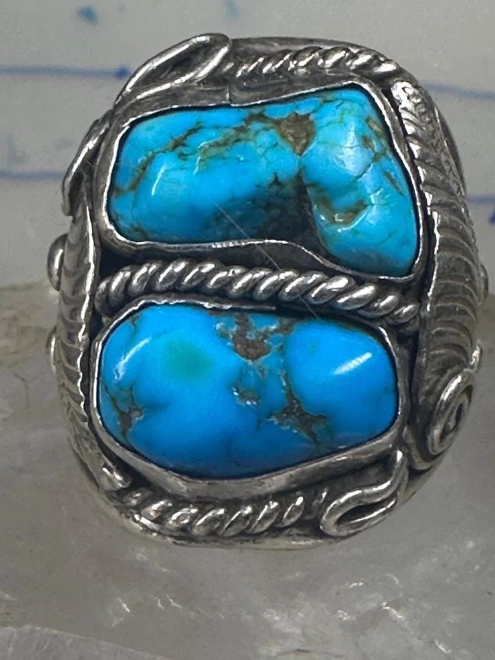 NAVAJO RING HEAVY TURQUOISE SIZE 12 STERLING SILVER WOMEN MEN JVB SIGNED (1 of 2)