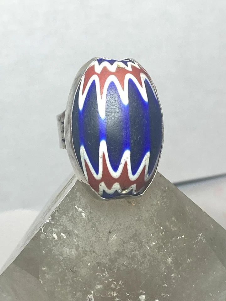 CHEVRON RING SIZE 10.25 TRADE BEAD NAVAJO SOUTHWEST STERLING SILVER WOMEN (1 of 2)