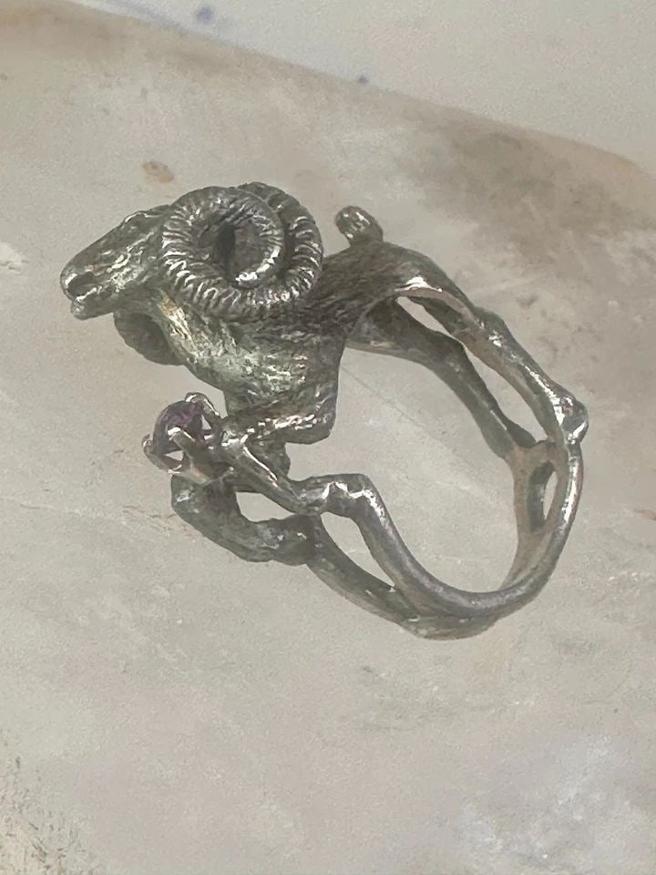 RAM RING SCULPTURAL ARIES BAND LEAVES SIZE 5.75 STERLING SILVER WOMEN (1 of 2)