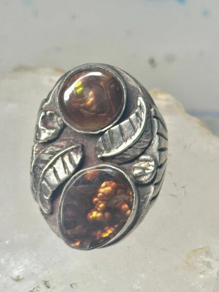 NAVAJO FIRE AGATE SIZE 9 LEAVES STERLING SILVER WOMEN MEN (1 of 2)