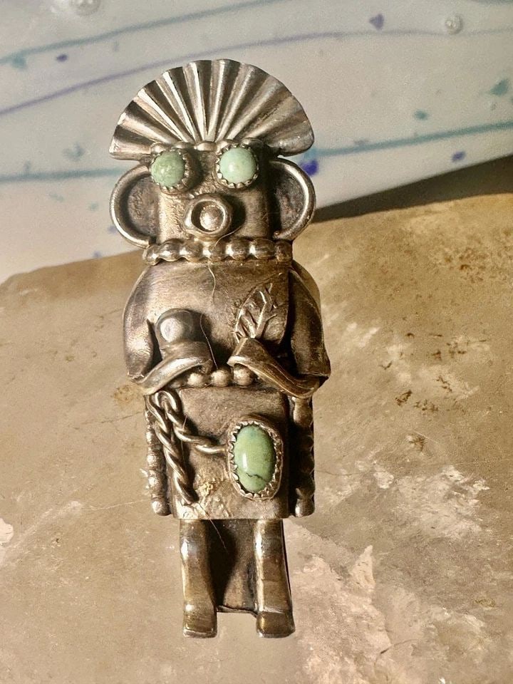 KACHINA RING NAVAJO TURQUOISE SIZE 5.25 STERLING SILVER WOMEN GIRLS (1 of 1)