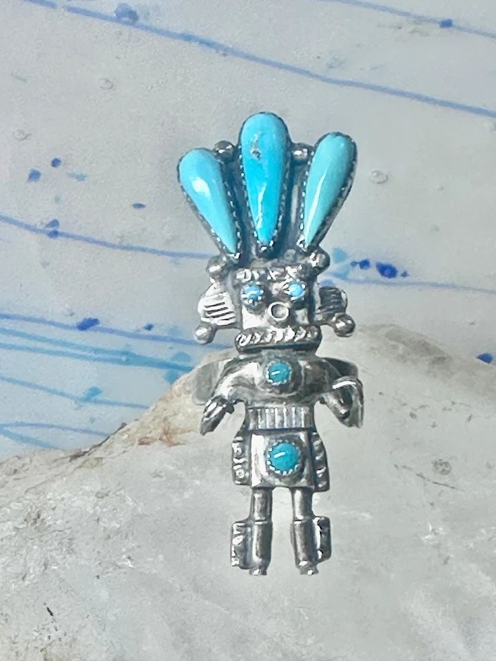 KACHINA RING TURQUOISE SIGNED SIZE 6 STERLING SILVER WOMEN SIGNED AH (1 of 2)