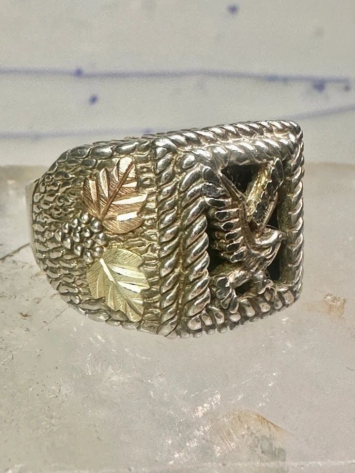 EAGLE RING BLACK HILLS GOLD W LEAVES ONYX SIZE 11 STERLING SILVER WOMEN MEN (1 of 1)