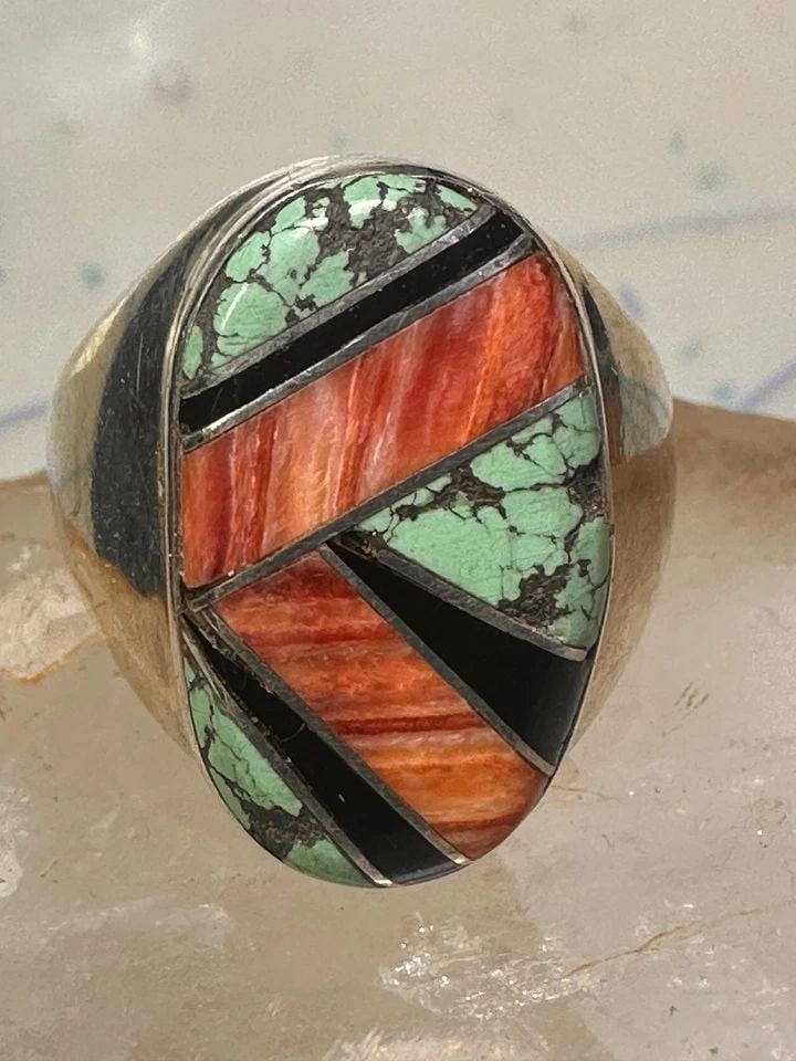 NAVAJO RING TURQUOISE SPINY OYSTER BAND SIZE 10 STERLING SILVER WOMEN MEN (1 of 2)