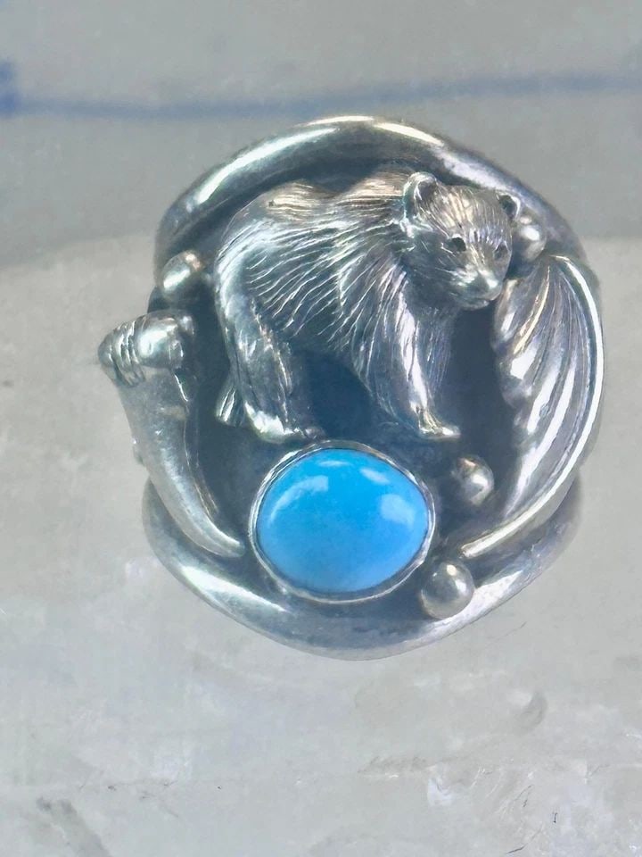 BEAR RING TURQUOISE BAND CLAW CAROLYN POLLACK SIZE 7 STERLING SILVER WOMEN (1 of 2)