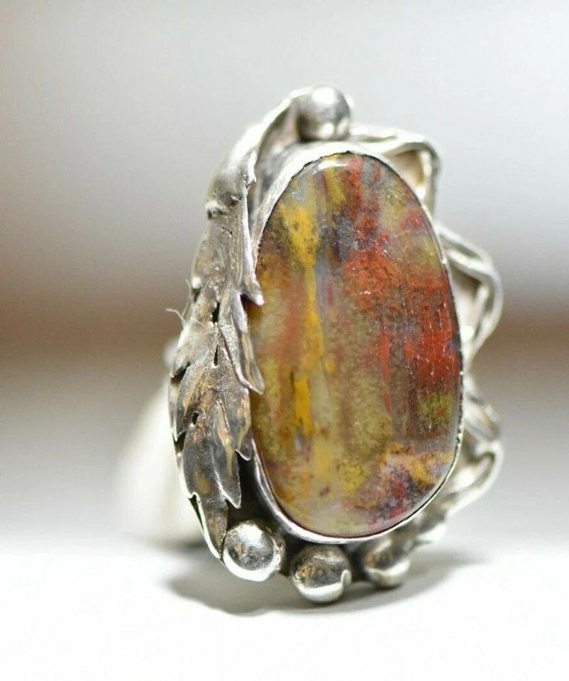 LONG AGATE RING SOUTHWEST TRIBAL STERLING SILVER WOMEN SIZE 6 (1 of 2)