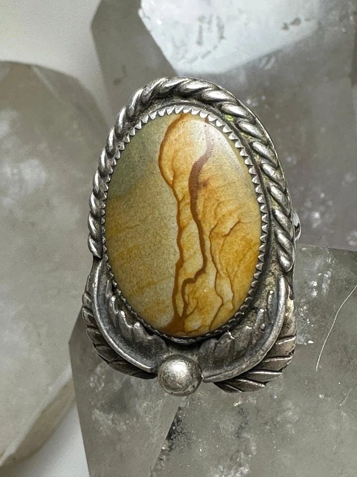 LONG NAVAJO RING LANDSCAPE PICTURE JASPER SIZE 5 STERLING SILVER WOMEN (1 of 2)