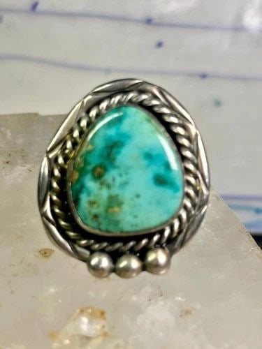 NAVAJO RING LARGE TURQUOISE VINTAGE STERLING SILVER SIZE 11 WOMEN MEN (1 of 1)