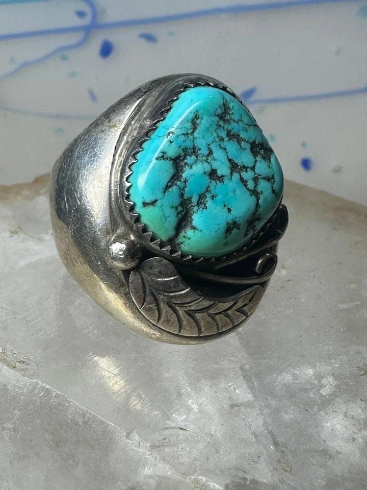 NAVAJO RING TURQUOISE HEAVY BAND SIZE 10.75 STERLING SILVER WOMEN MEN (1 of 1)