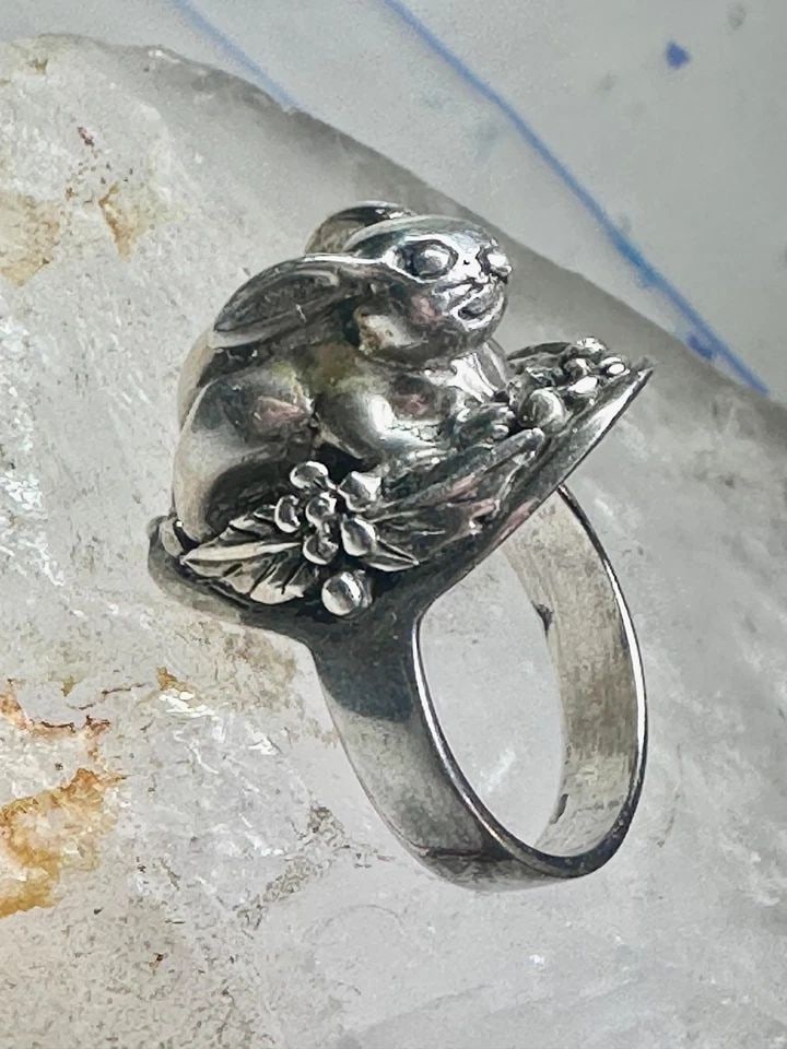RABBIT RING BUNNY BAND FLORAL FIELD SIZE 9 STERLING SILVER WOMEN GIRLS (1 of 1)