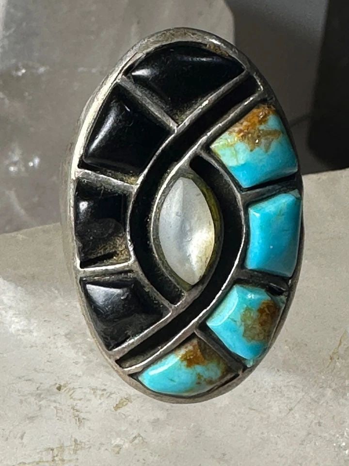 HUMMINGBIRD RING TURQUOISE ONYX RING CORAL MOP SIZE 9.25 SOUTHWEST STERLING SILV (1 of 1)