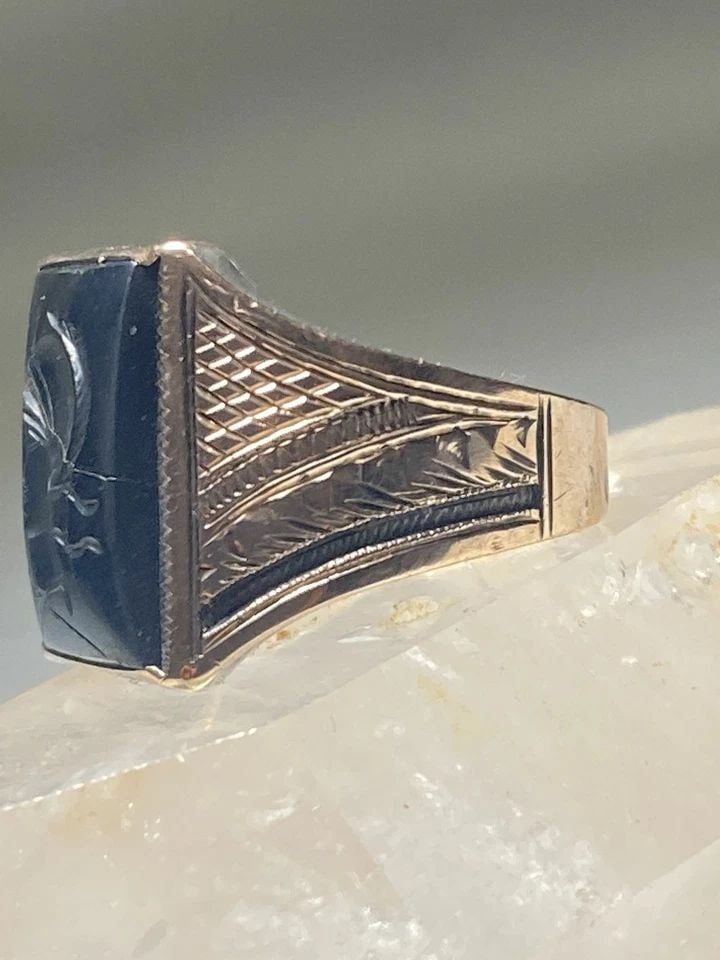 ROMAN WARRIOR RING ANTIQUE ART DECO STERLING SILVER 14K RING 1920'S: ROMAN WARRIOR RING ANTIQUE ART DECO STERLING SILVER 14K RING 1920'S Roman Warrior Ring Antique Art Deco sterling silver 14K ring 1920's Looks like 975 silver and 14K- see photo of band AS IS - on one 