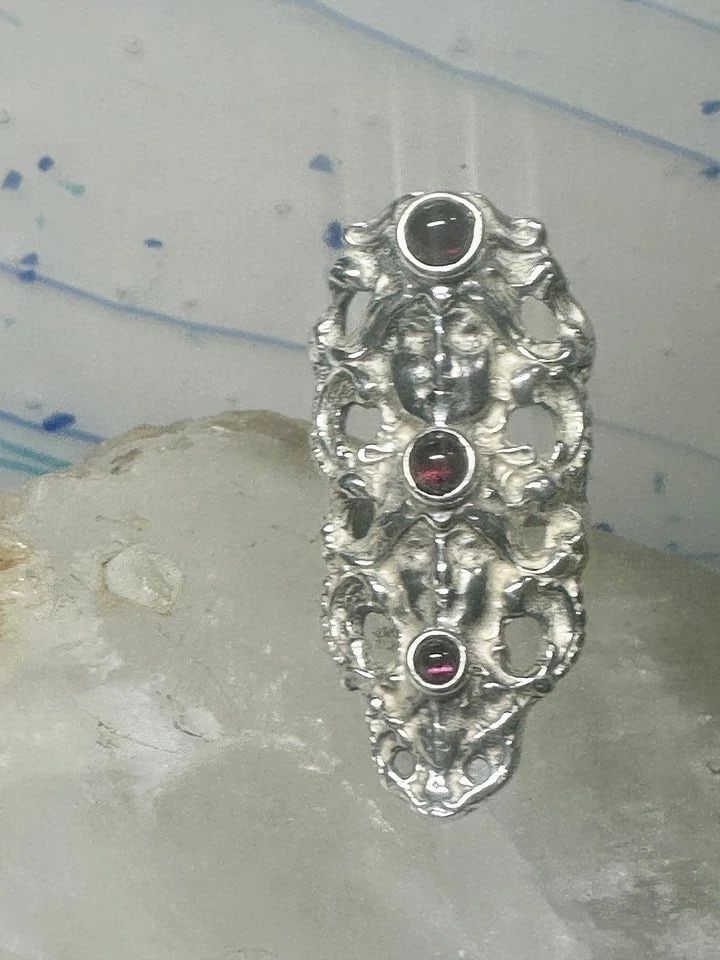 FACE RING LONG FIGURATIVE ART DECO INFLUENCES GARNETS SIZE 5.75 STERLING SILVER (1 of 2)