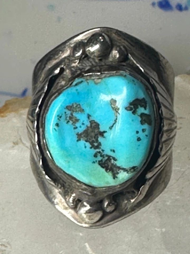 NAVAJO RING TURQUOISE HEAVY BAND SIZE 10 STERLING SILVER WOMEN MEN (1 of 1)
