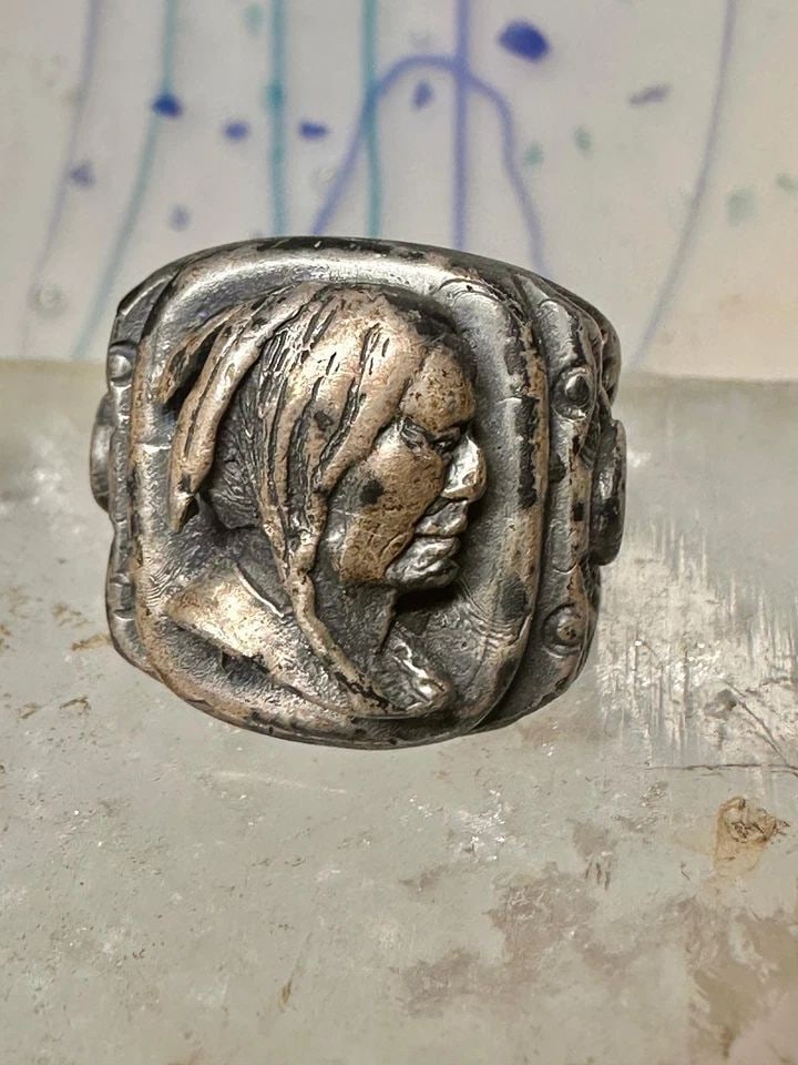 NATIVE AMERICAN FACE OLD RING SIZE 7 STERLING SILVER WOMEN MEN SIGNED STERLING H (1 of 2)