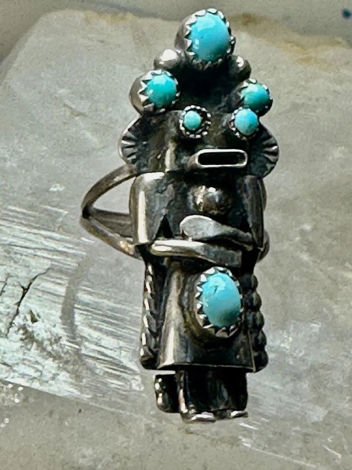 KACHINA RING SIZE 5.75 NAVAJO TURQUOISE STERLING SILVER WOMEN MEN (1 of 2)