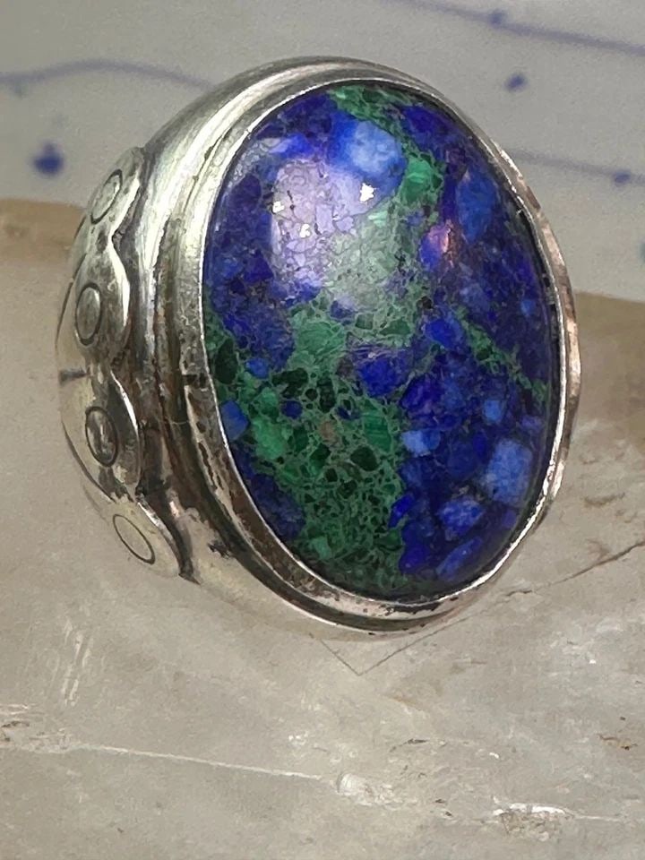 NAVAJO RING BY ADAM FIERO AZURITE RING HEAVY BAND SIZE 7 STERLING SILVER WOMEN M (1 of 2)