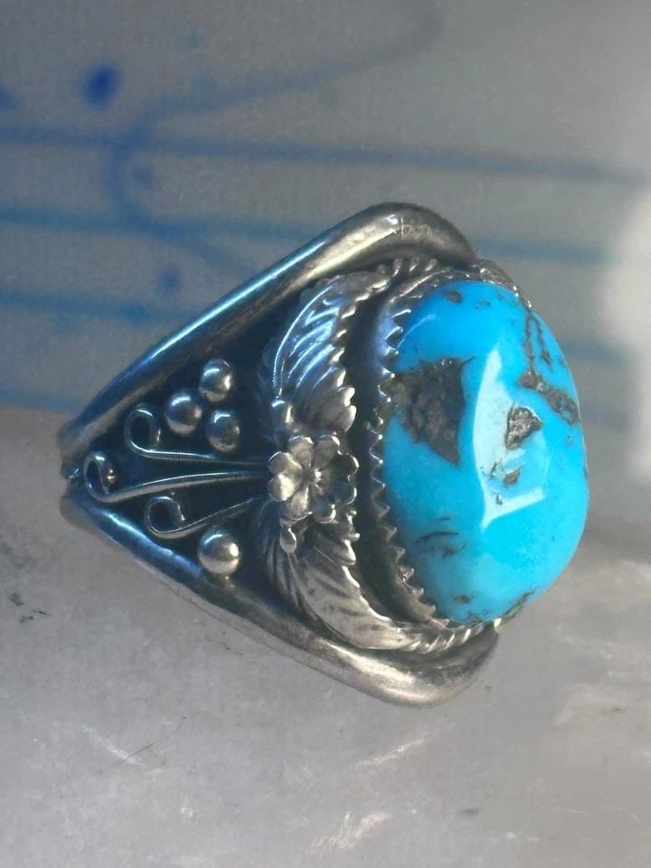 NAVAJO RING TURQUOISE STERLING SILVER BAND SIZE 12.25 GIRLS WOMEN (1 of 1)