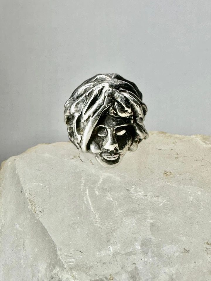 FACE RING PUNK FIGURATIVE LONG HAIR SIZE 6.75 STERLING SILVER WOMEN GIRLS (1 of 1)