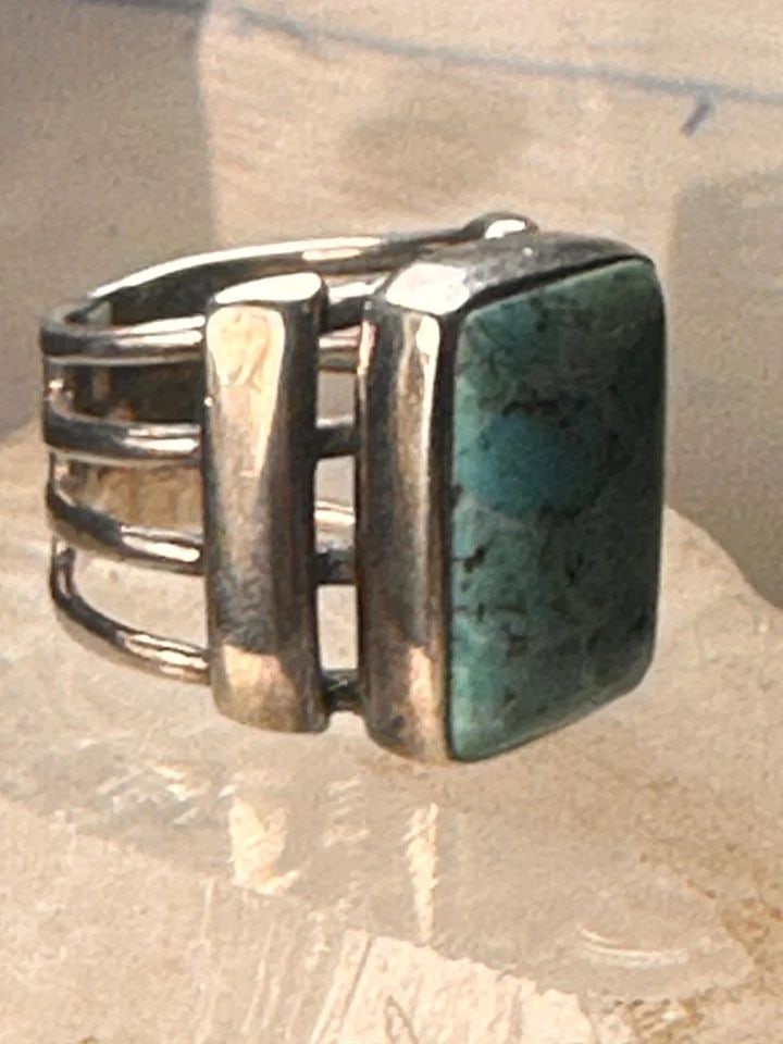 TURQUOISE RING WIDE BAND SOUTHWEST SIZE 6.75 STERLING SILVER WOMEN (1 of 1)