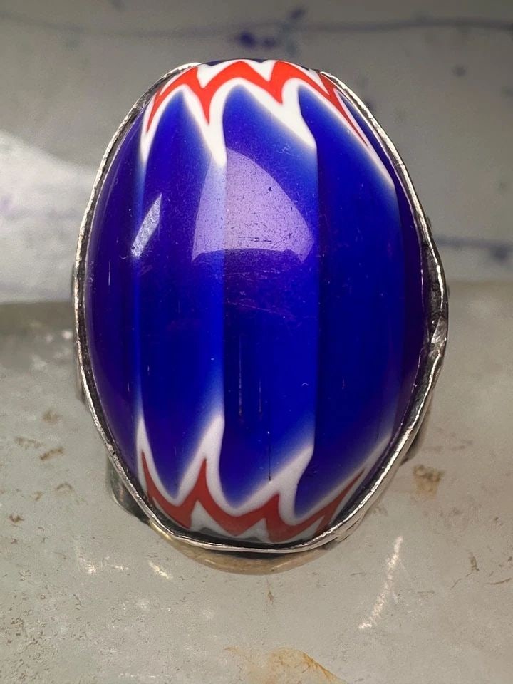 AFRICAN TRADE BEAD RING SIZE 7.75 GYE NYAME STERLING SILVER WOMEN (1 of 2)