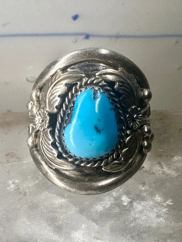 NAVAJO RING TURQUOISE BAND SIZE 11.75 STERLING SILVER WOMEN MEN SIGNED P (1 of 2)