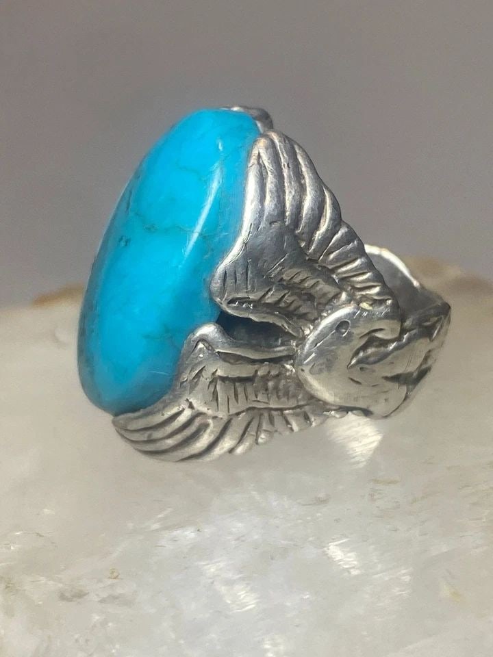 EAGLE RING SIZE 7 TURQUOISE SOUTHWEST BIKER BOHO BAND STERLING SILVER MEN WOMEN (1 of 2)