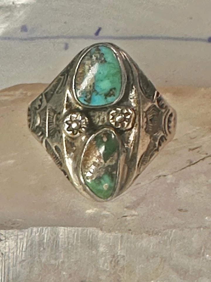 NAVAJO RING TURQUOISE STAMPINGS SIZE 14 STERLING SILVER WOMEN MEN (1 of 2)