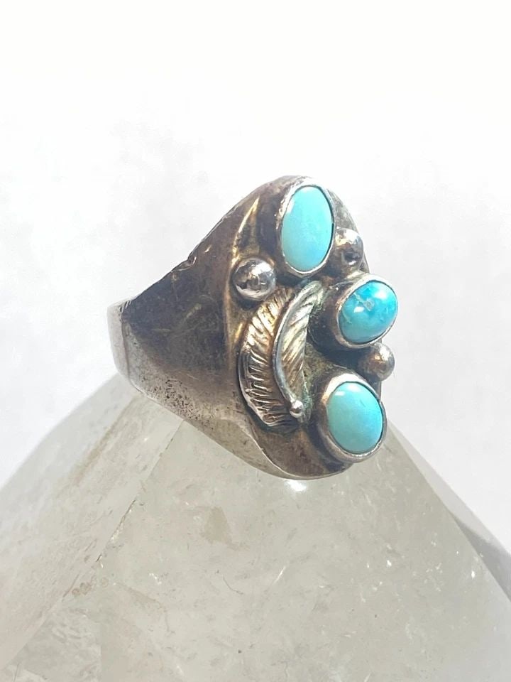 TURQUOISE RING SIZE 10.75 NAVAJO SOUTHWEST STERLING SILVER WOMEN MEN (1 of 2)