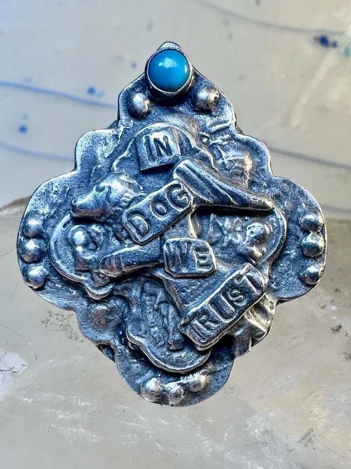 DOG RING "IN DOG WE TRUST" BAND "GUARD AND PROTECT ME" TEXT SIZE 6.75 STERLING S (1 of 2)