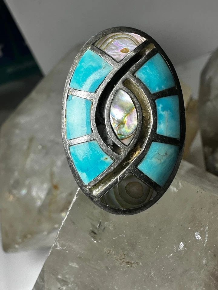 HERRINGBONE TURQUOISE RING SIZE 9.75 NAVAJO STERLING SILVER WOMEN MEN (1 of 2)