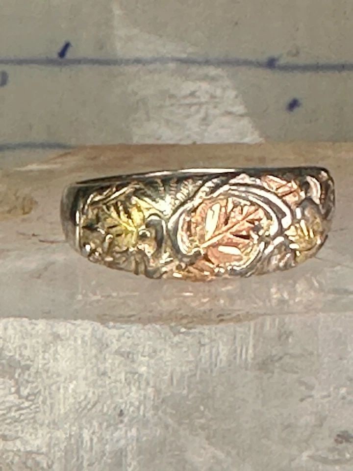 BLACK HILLS GOLD WEDDING RING LEAVES BAND SIZE 12 STERLING SILVER WOMEN MEN (1 of 2)