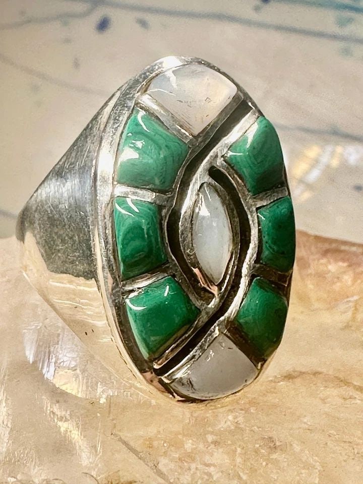 MALACHITE RING SIZE 11.25 MOP NAVAJO SOUTHWEST BAND COWBOY STERLING SILVER MEN (1 of 2)