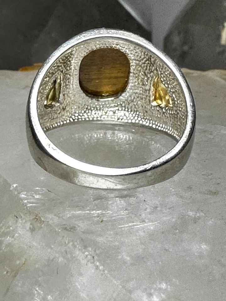 BLACK HILLS GOLD RING TIGER EYE LEAVES BAND SIZE 9.75 GOOD LUCK STERLING SILVER (1 of 1)