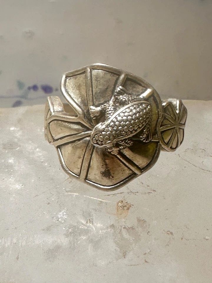 FROG RING ON LILY PAD BY KC STUDIO SIZE 9 TURQUOISE STERLING SILVER WOMEN (1 of 2)