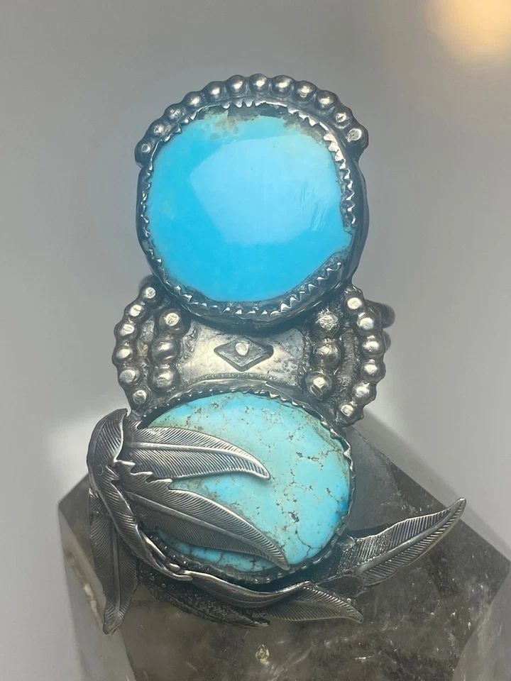 TURQUOISE RING SIZE 6.50 SOUTHWEST LONG STERLING SILVER WOMEN (1 of 2)