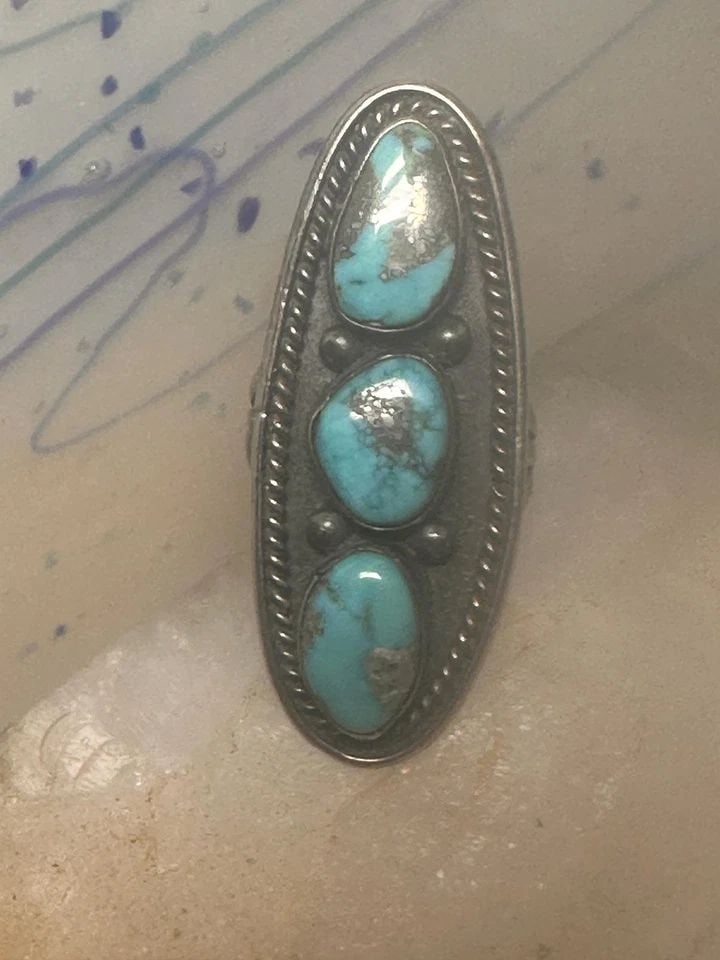 LONG TURQUOISE RING NAVAJO SIZE 5.5 STERLING SILVER WOMEN (1 of 2)