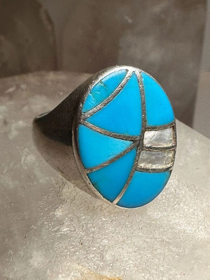 NAVAJO RING SIZE 10.50 TURQUOISE MOP N LEE STERLING SILVER STERLING WOMEN (1 of 1)